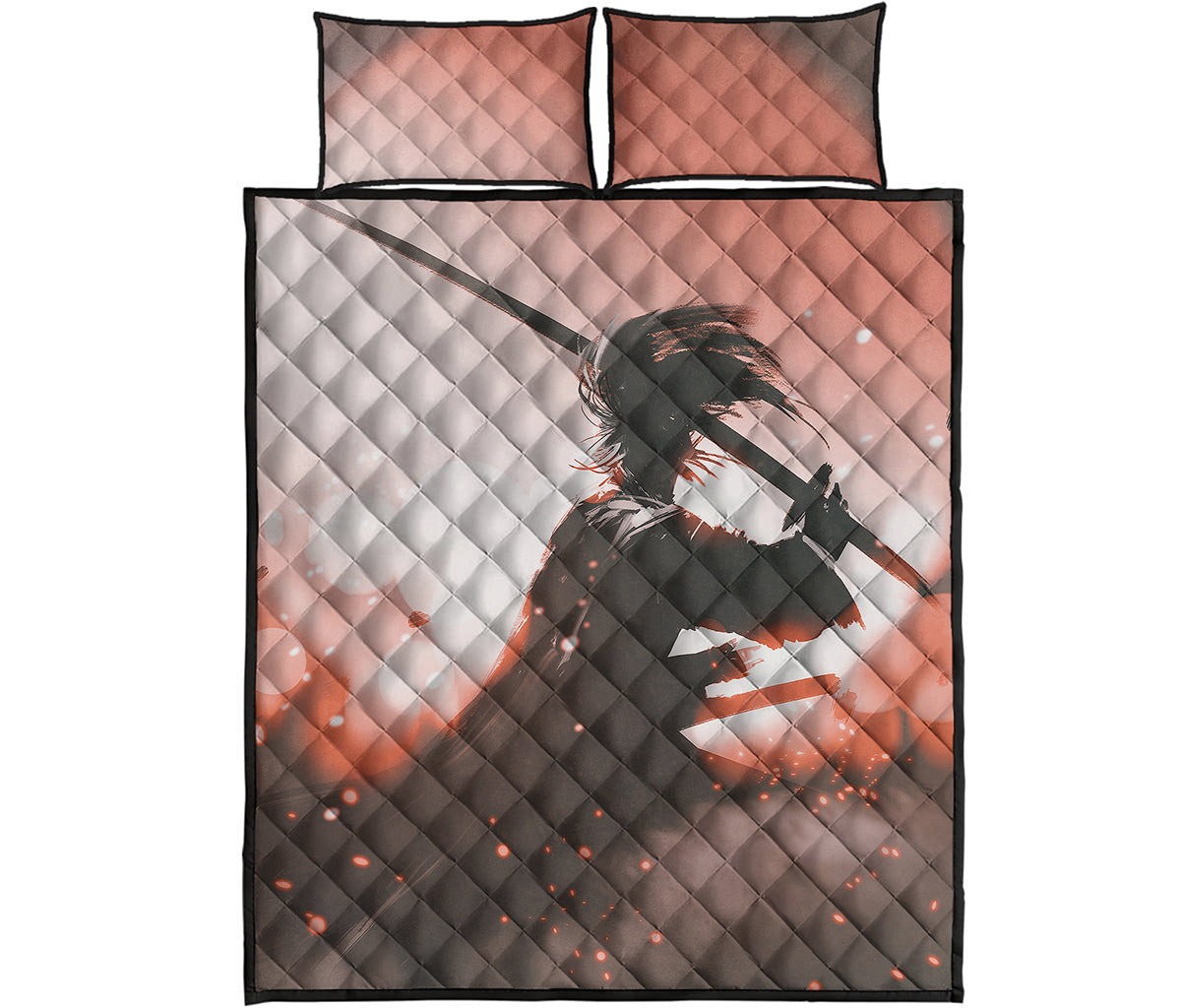 Sunset Japanese Samurai Print Quilt Bed Set