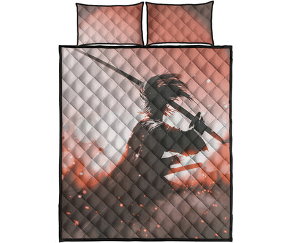 Sunset Japanese Samurai Print Quilt Bed Set