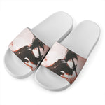 Sunset Japanese Samurai Print White Slide Sandals