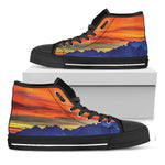 Sunset Mountain Print Black High Top Shoes