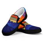 Sunset Mountain Print Black Slip On Shoes