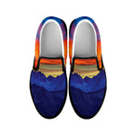 Sunset Mountain Print Black Slip On Shoes