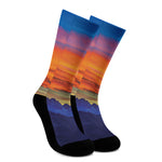 Sunset Mountain Print Crew Socks