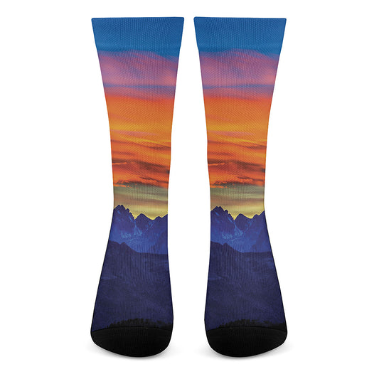 Sunset Mountain Print Crew Socks
