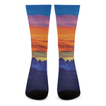 Sunset Mountain Print Crew Socks