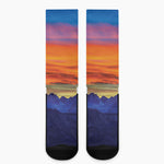 Sunset Mountain Print Crew Socks