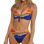 Sunset Mountain Print Front Bow Tie Bikini