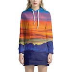 Sunset Mountain Print Hoodie Dress