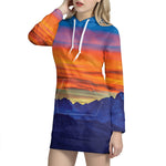 Sunset Mountain Print Hoodie Dress