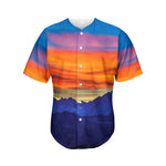 Sunset Mountain Print Men's Baseball Jersey