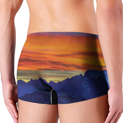 Sunset Mountain Print Men's Boxer Briefs