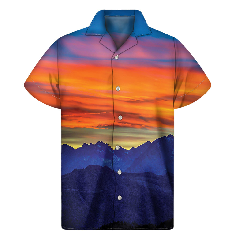 Sunset Mountain Print Men's Short Sleeve Shirt