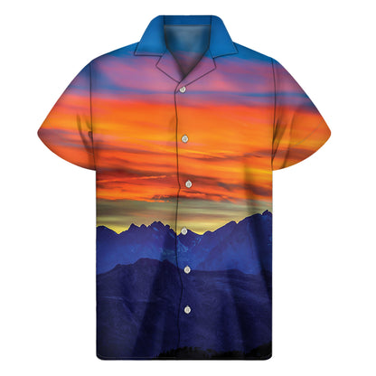 Sunset Mountain Print Men's Short Sleeve Shirt