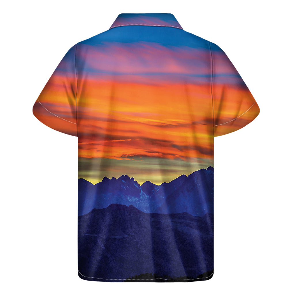 Sunset Mountain Print Men's Short Sleeve Shirt