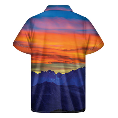 Sunset Mountain Print Men's Short Sleeve Shirt