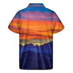 Sunset Mountain Print Men's Short Sleeve Shirt