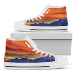 Sunset Mountain Print White High Top Shoes