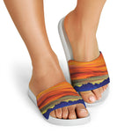 Sunset Mountain Print White Slide Sandals
