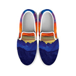 Sunset Mountain Print White Slip On Shoes
