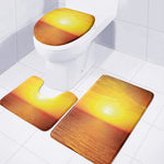 Sunset Over Sea Print 3 Piece Bath Mat Set