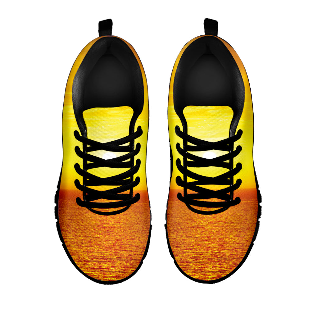 Sunset Over Sea Print Black Sneakers