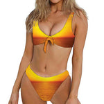Sunset Over Sea Print Front Bow Tie Bikini