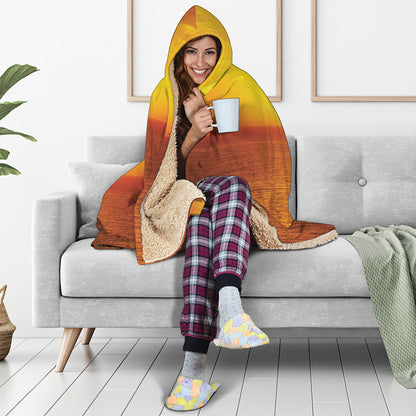 Sunset Over Sea Print Hooded Blanket