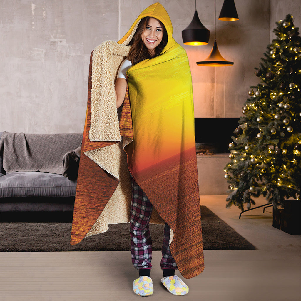Sunset Over Sea Print Hooded Blanket