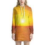 Sunset Over Sea Print Hoodie Dress