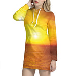 Sunset Over Sea Print Hoodie Dress