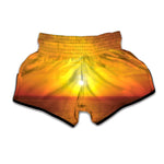Sunset Over Sea Print Muay Thai Boxing Shorts