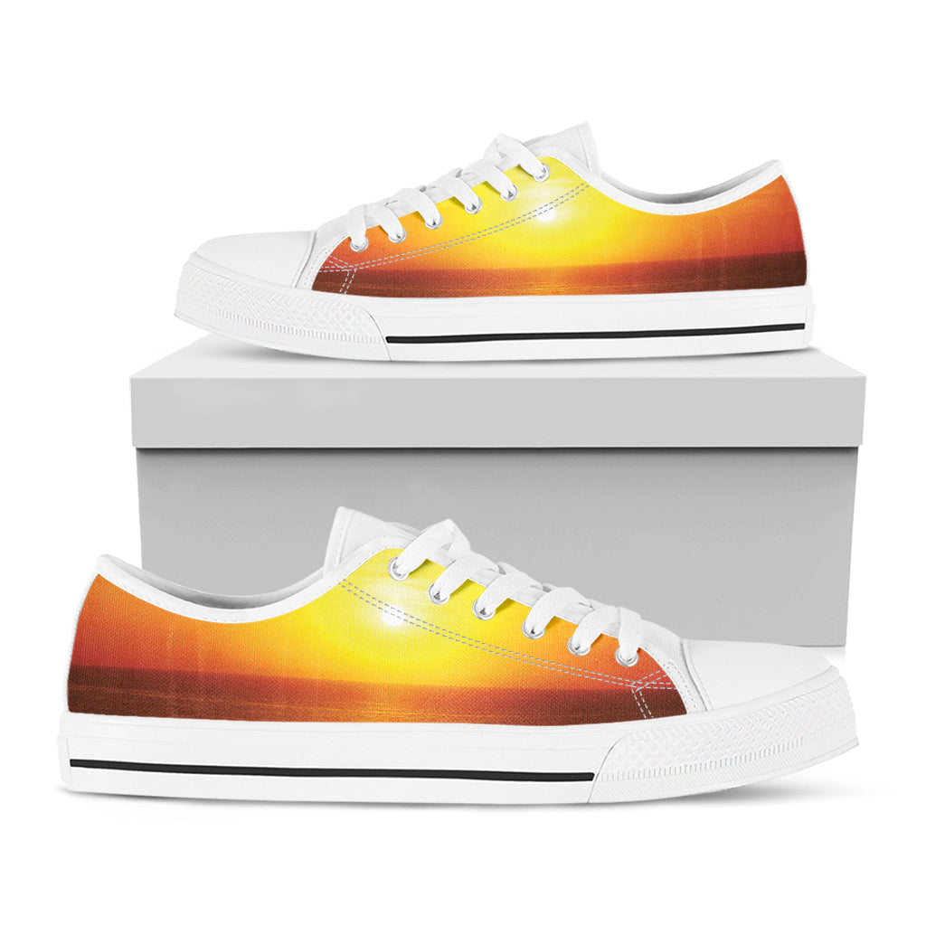 Sunset Over Sea Print White Low Top Shoes