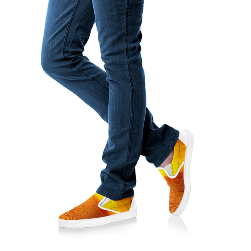 Sunset Over Sea Print White Slip On Shoes