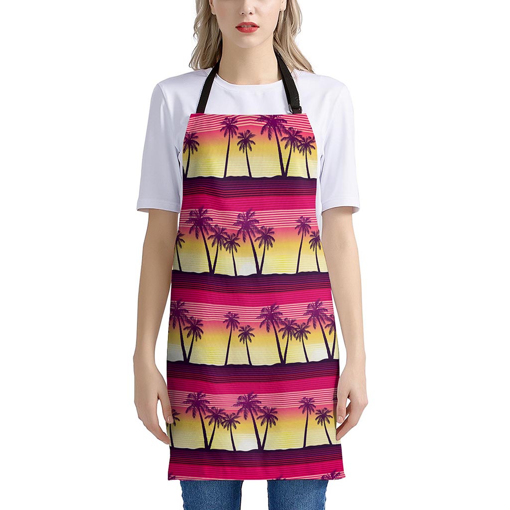 Sunset Palm Tree Pattern Print Apron