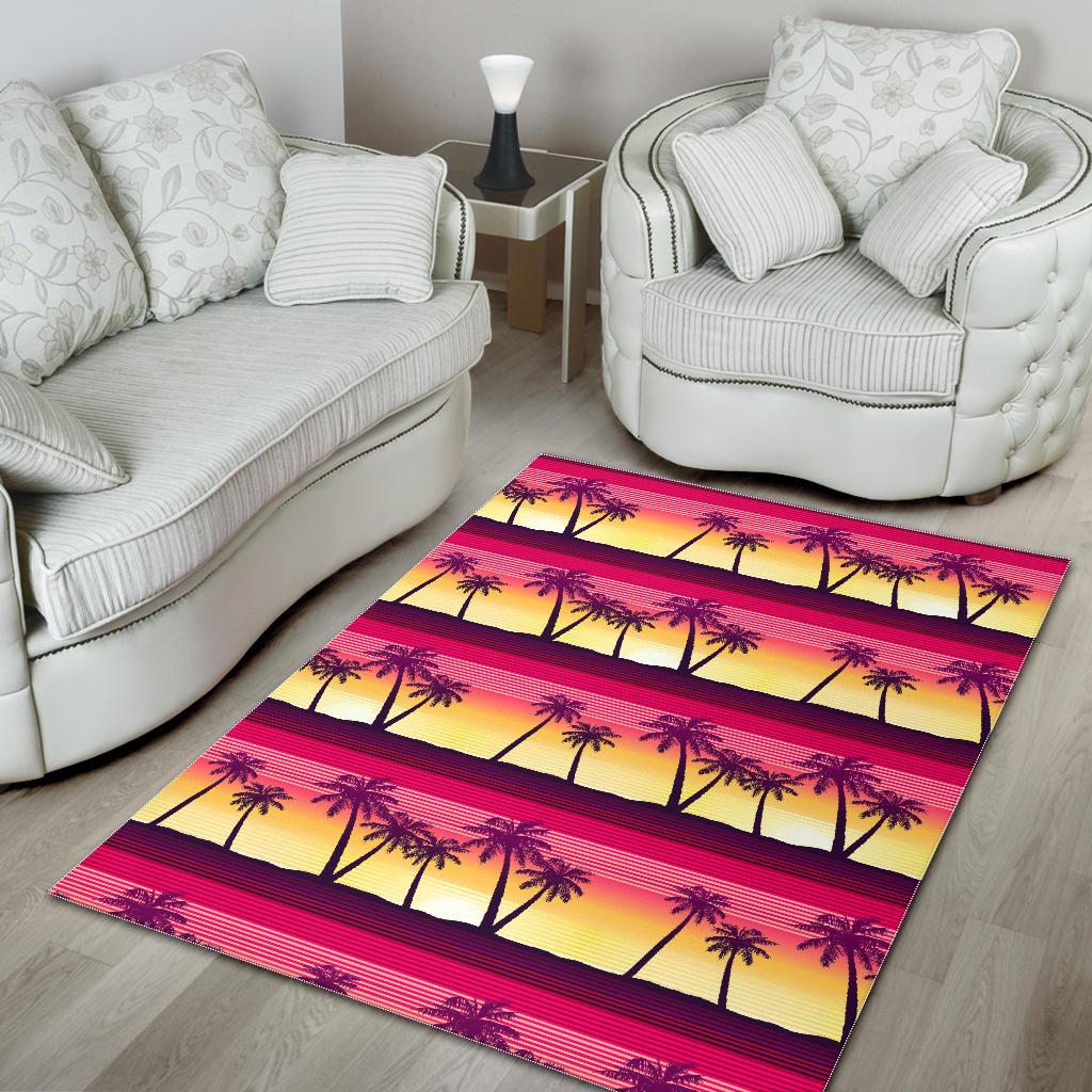 Sunset Palm Tree Pattern Print Area Rug GearFrost