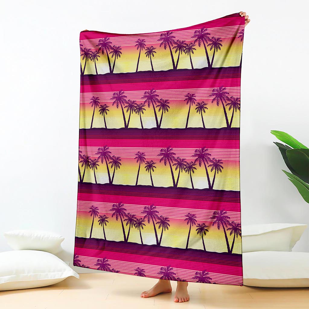 Sunset Palm Tree Pattern Print Blanket
