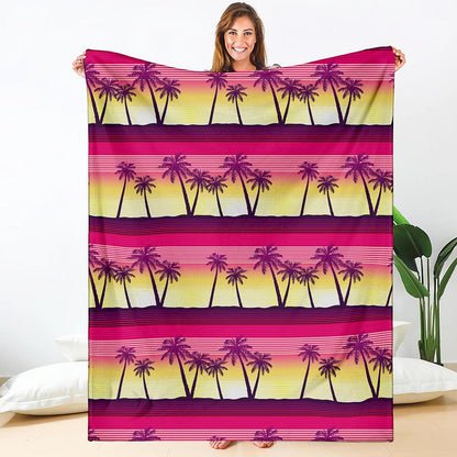 Sunset Palm Tree Pattern Print Blanket