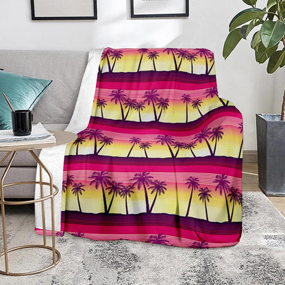 Sunset Palm Tree Pattern Print Blanket
