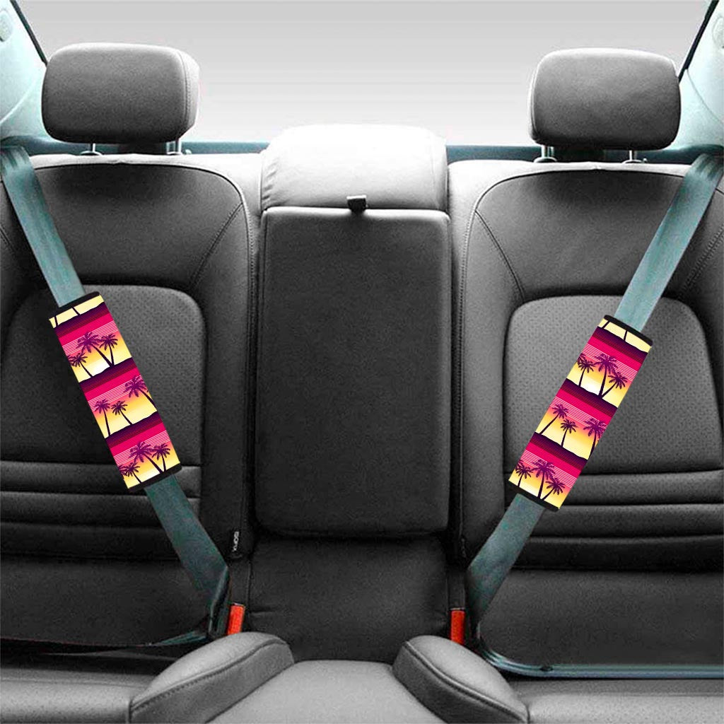 Sunset Palm Tree Pattern Print Car Seat Belt Covers