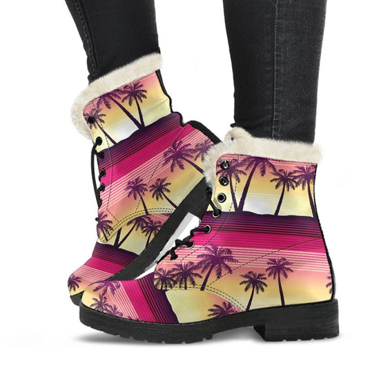 Sunset Palm Tree Pattern Print Comfy Boots GearFrost