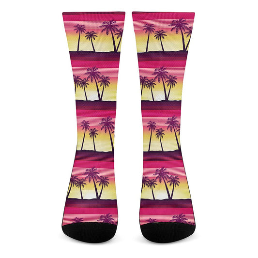Sunset Palm Tree Pattern Print Crew Socks