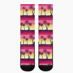 Sunset Palm Tree Pattern Print Crew Socks