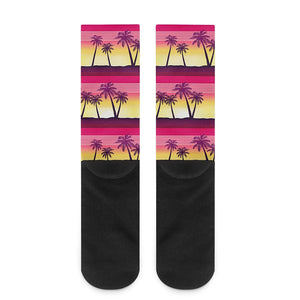 Sunset Palm Tree Pattern Print Crew Socks