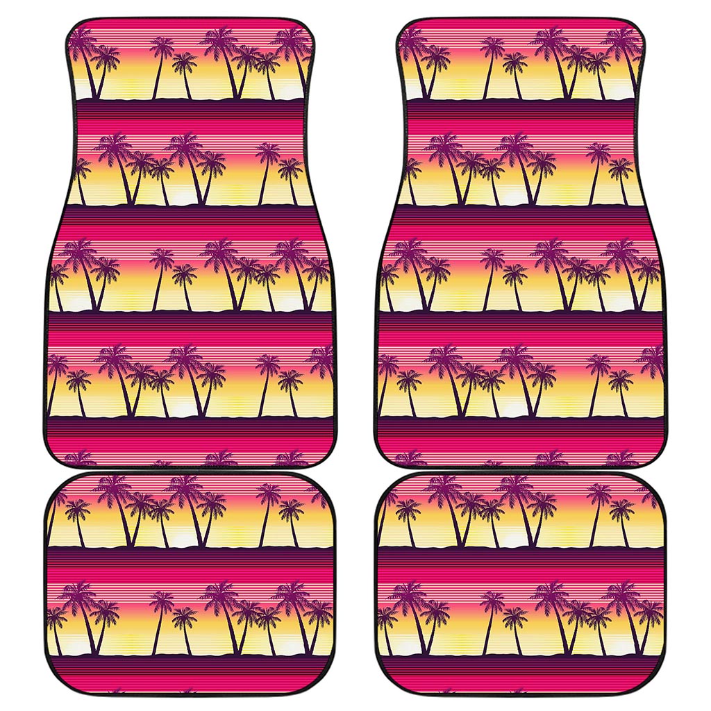 Sunset Palm Tree Pattern Print Front and Back Car Floor Mats