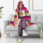 Sunset Palm Tree Pattern Print Hooded Blanket