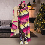 Sunset Palm Tree Pattern Print Hooded Blanket