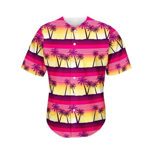 Sunset Palm Tree Pattern Print Men's Baseball Jersey