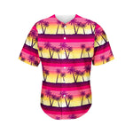 Sunset Palm Tree Pattern Print Men's Baseball Jersey