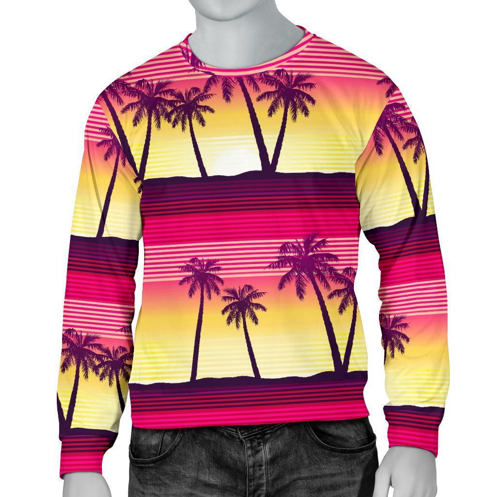 Sunset Palm Tree Pattern Print Men's Crewneck Sweatshirt GearFrost