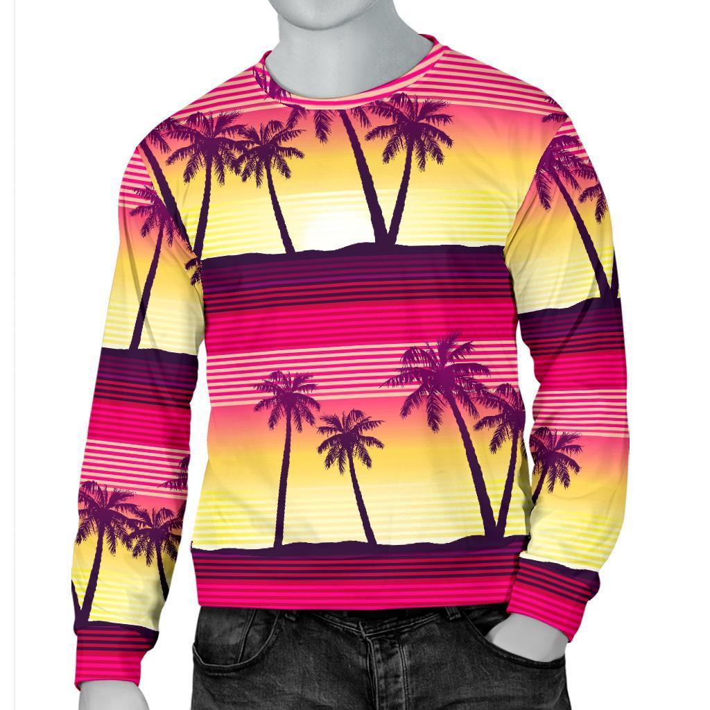 Sunset Palm Tree Pattern Print Men's Crewneck Sweatshirt GearFrost